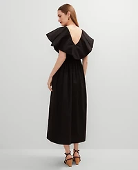 Ann Taylor Petite Ruffle Collar Maxi Flare Dress Black Women's