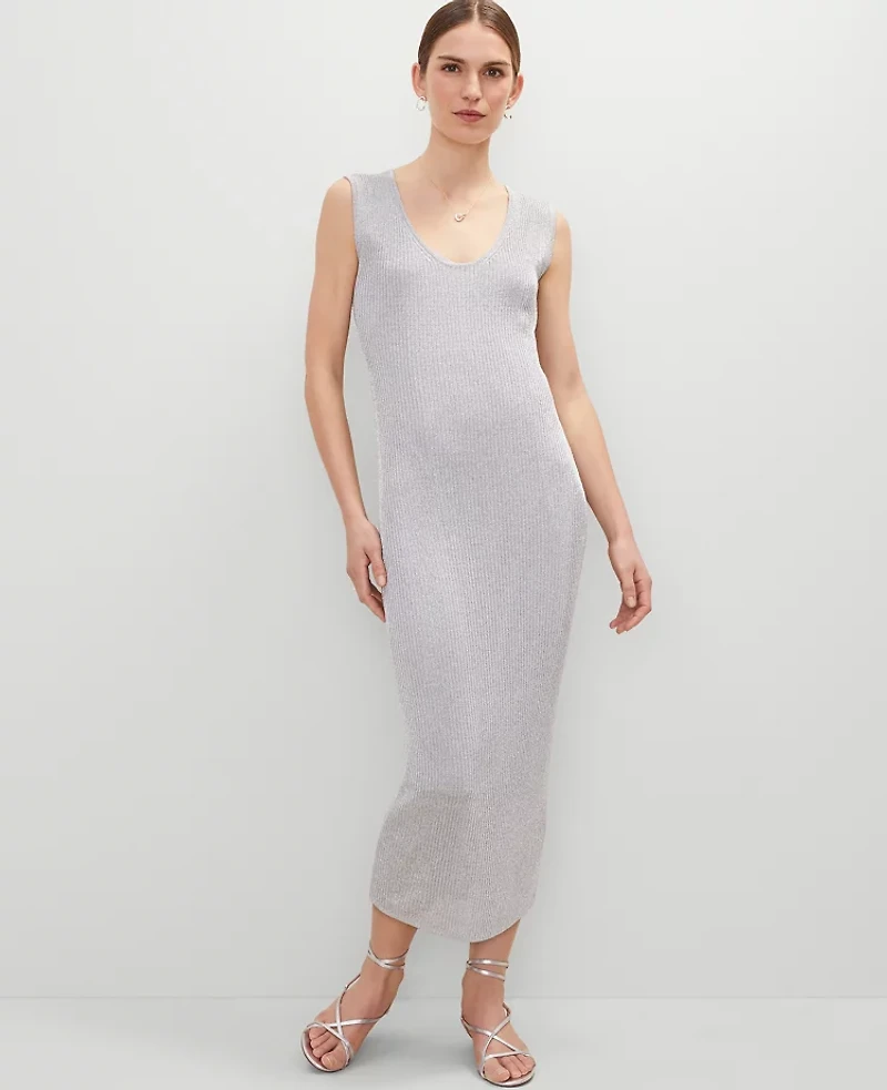 Ann Taylor Scoop Neck Lurex Dress Silver Metallic Women's