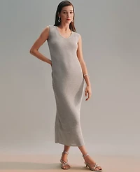 Ann Taylor Scoop Neck Lurex Dress Silver Metallic Women's