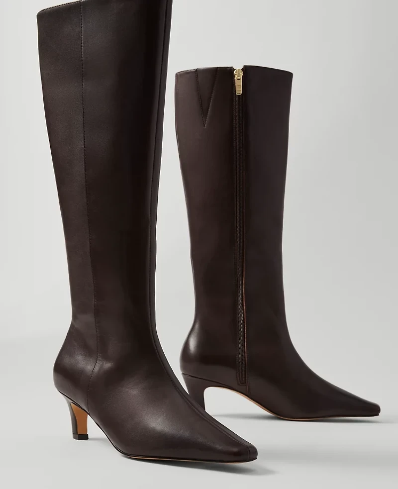 Ann Taylor Skinny Heel Leather Tall Boot Carob Women's