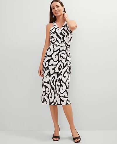 Ann Taylor Petite Ikat Halter Wrap Midi Dress Black Women's