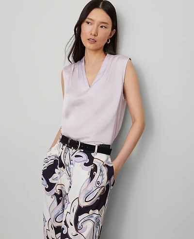 Ann Taylor Mixed Media V-Neck Top Spring Lilac Women's