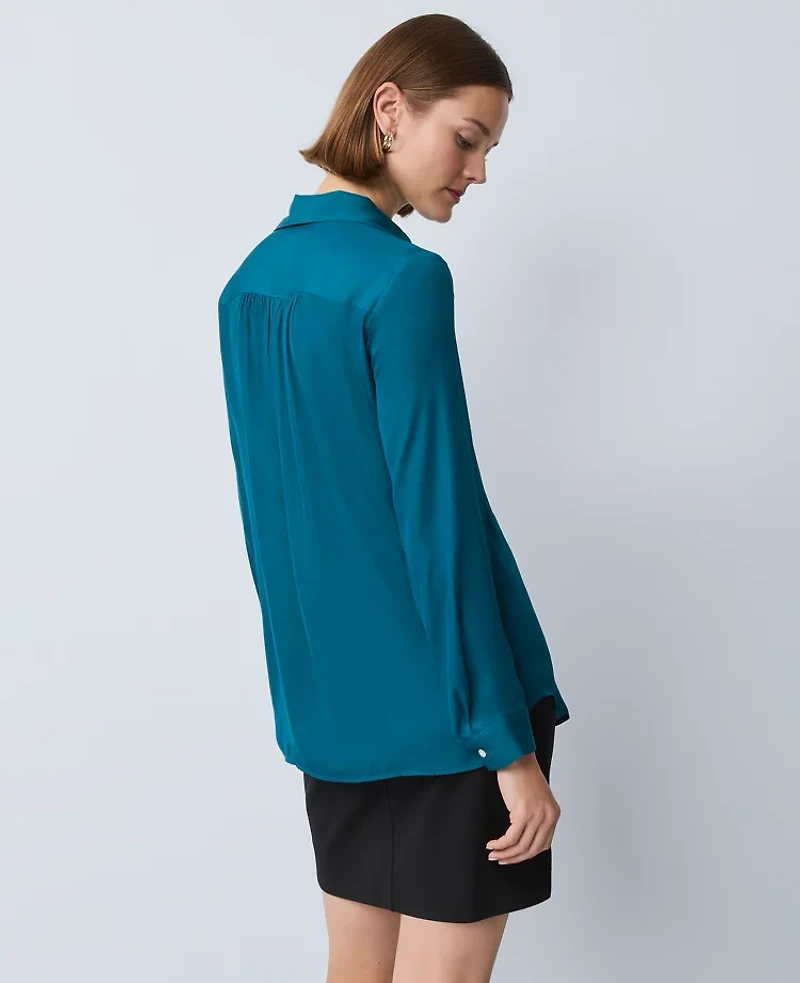 Ann Taylor Petite Soft Drapey Camp Shirt Pacific Shore Women's