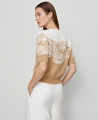 Ann Taylor Paisley Jacquard Sweater Cafe Au Lait Women's