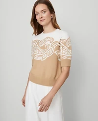 Ann Taylor Paisley Jacquard Sweater Cafe Au Lait Women's