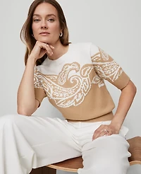 Ann Taylor Paisley Jacquard Sweater Cafe Au Lait Women's