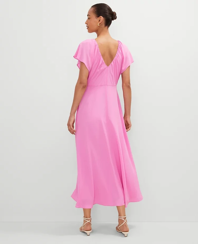 Ann Taylor Petite Flutter Sleeve Midi Flare Dress Pink Orchid Women's