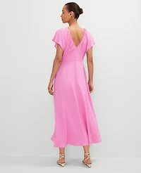 Ann Taylor Petite Flutter Sleeve Midi Flare Dress Pink Orchid Women's