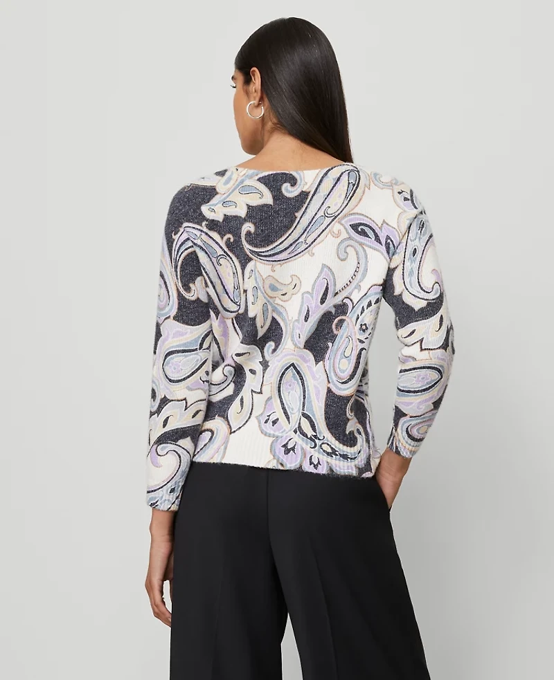 Ann Taylor Petite Paisley Boatneck Sweater Night Sky Women's