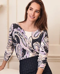 Ann Taylor Petite Paisley Boatneck Sweater Night Sky Women's