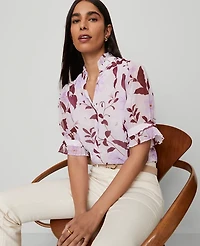 Ann Taylor Floral Ruffle Collar Shirt Spring Lilac B Women's