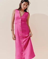 Ann Taylor Petite Linen Blend V-Neck Shirtdress Rose Violet Women's