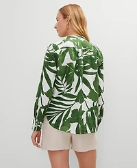Ann Taylor Petite Floral Linen Perfect Shirt Leafy Green Women's