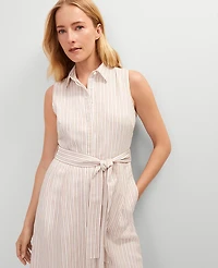 Ann Taylor Petite Striped Flare Midi Shirtdress Neutral Combo Women's
