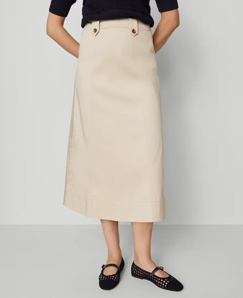 Ann Taylor Petite Weekend Collection Full Midi Skirt Pale Sandalwood Women's