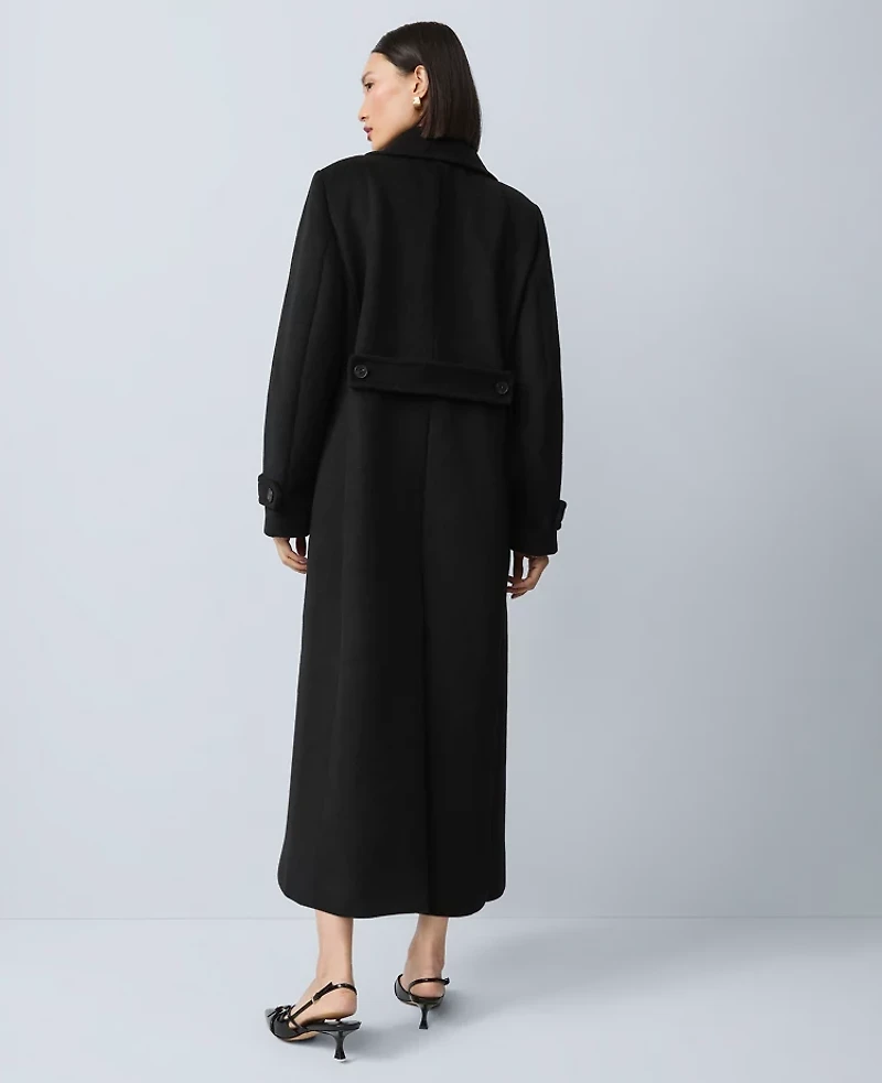 Ann Taylor Fitted Double Breasted Long Coat Size Medium Black Women's