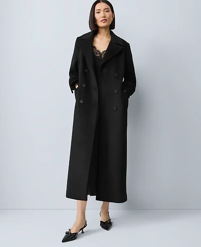 Ann Taylor Fitted Double Breasted Long Coat Black Women's