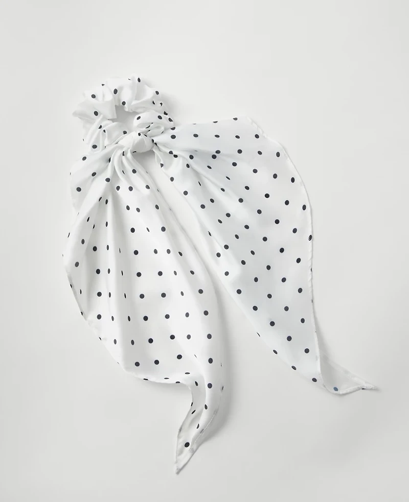 Ann Taylor Dotted Silk Scrunchie White Women's
