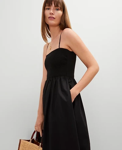 Ann Taylor Petite Smocked Maxi Flare Dress Black Women's