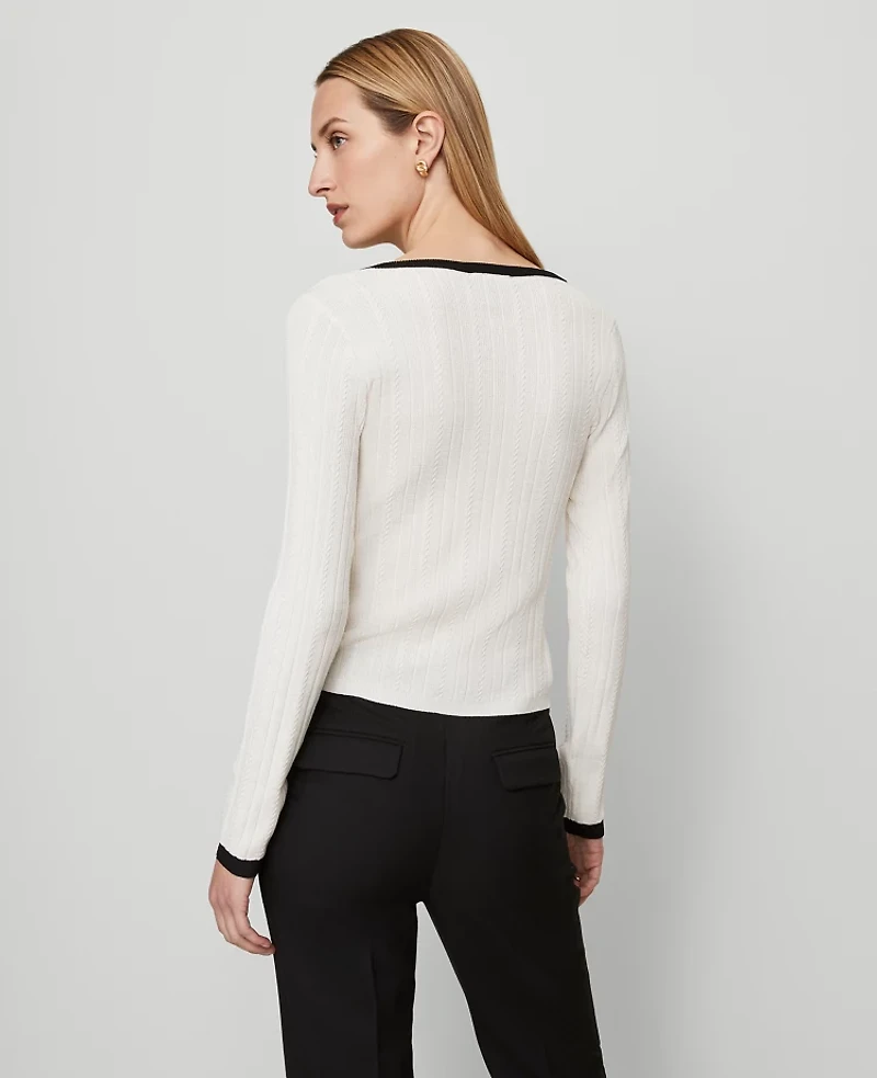 Ann Taylor Petite Contrast Trim Cardigan Winter White Women's