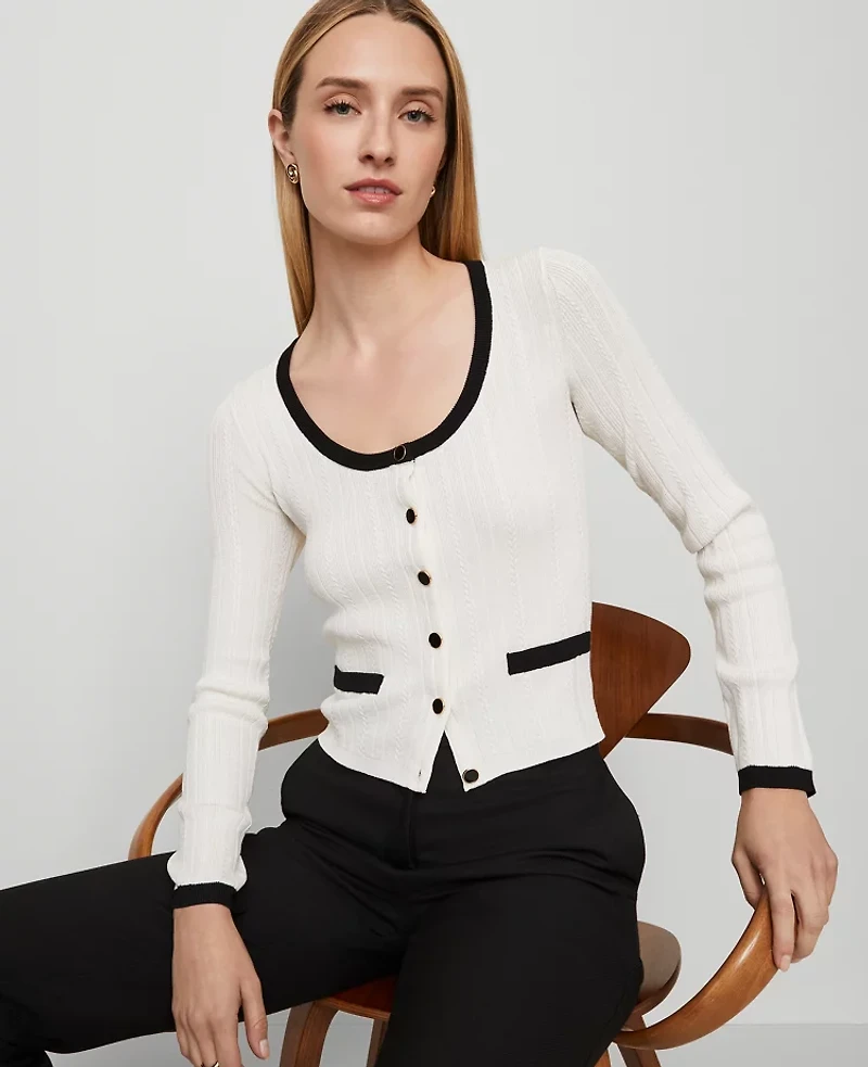 Ann Taylor Petite Contrast Trim Cardigan Winter White Women's