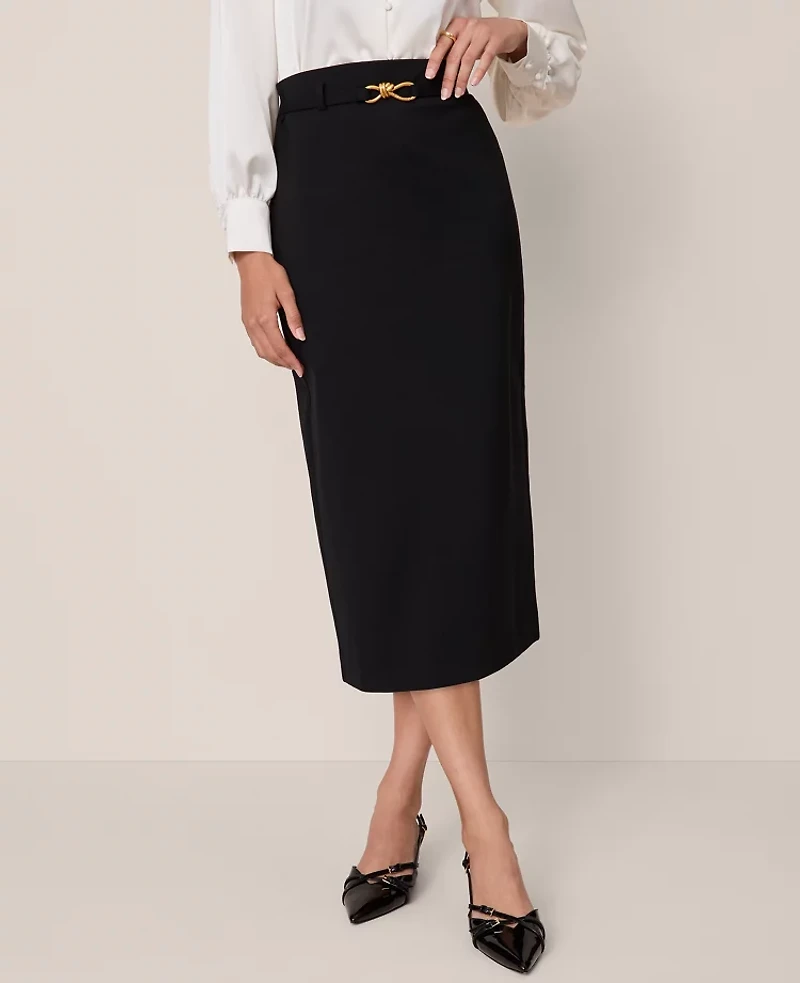 Ann Taylor Belted Ponte Pencil Skirt Black Women's