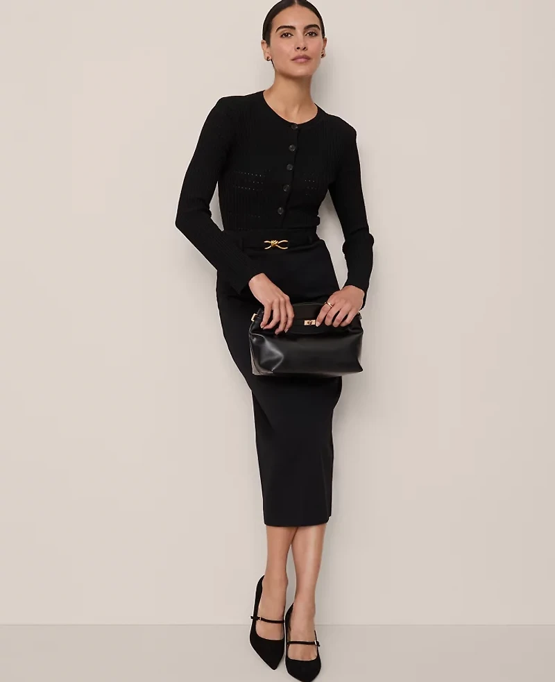 Ann Taylor Belted Ponte Pencil Skirt Black Women's