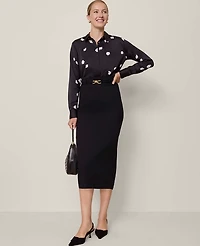 Ann Taylor Belted Pencil Skirt Ponte Black Women's