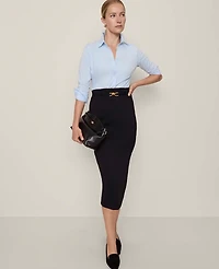 Ann Taylor Belted Pencil Skirt Ponte Black Women's
