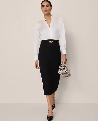 Ann Taylor Belted Ponte Pencil Skirt Black Women's