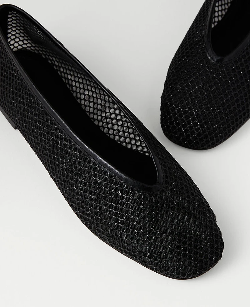 Ann Taylor Mesh Ballet Flat Black Women's
