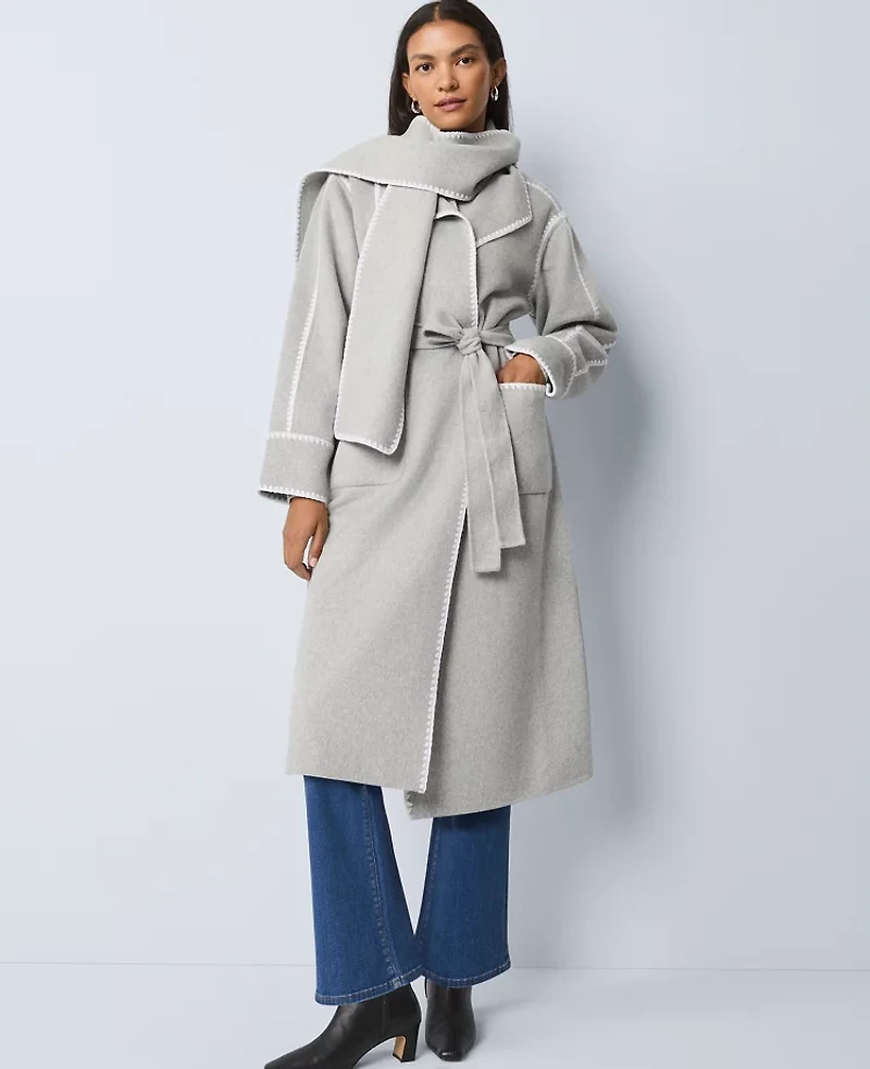 Ann Taylor Weekend Collection Wrap Scarf Coat Medium Light Heather Grey Women's