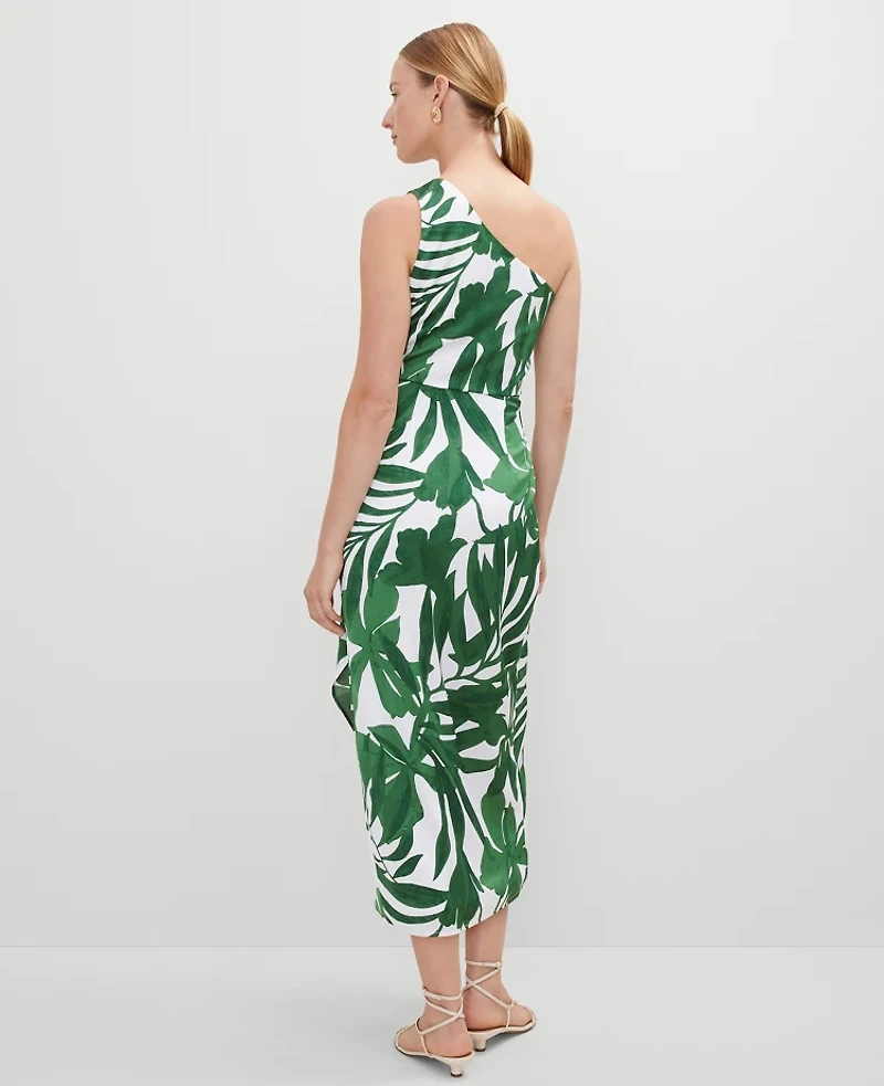 Ann Taylor Petite Satin One Shoulder Midi Dress Leafy Green Women's