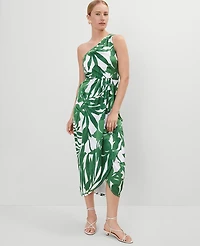 Ann Taylor Petite Satin One Shoulder Midi Dress Leafy Green Women's