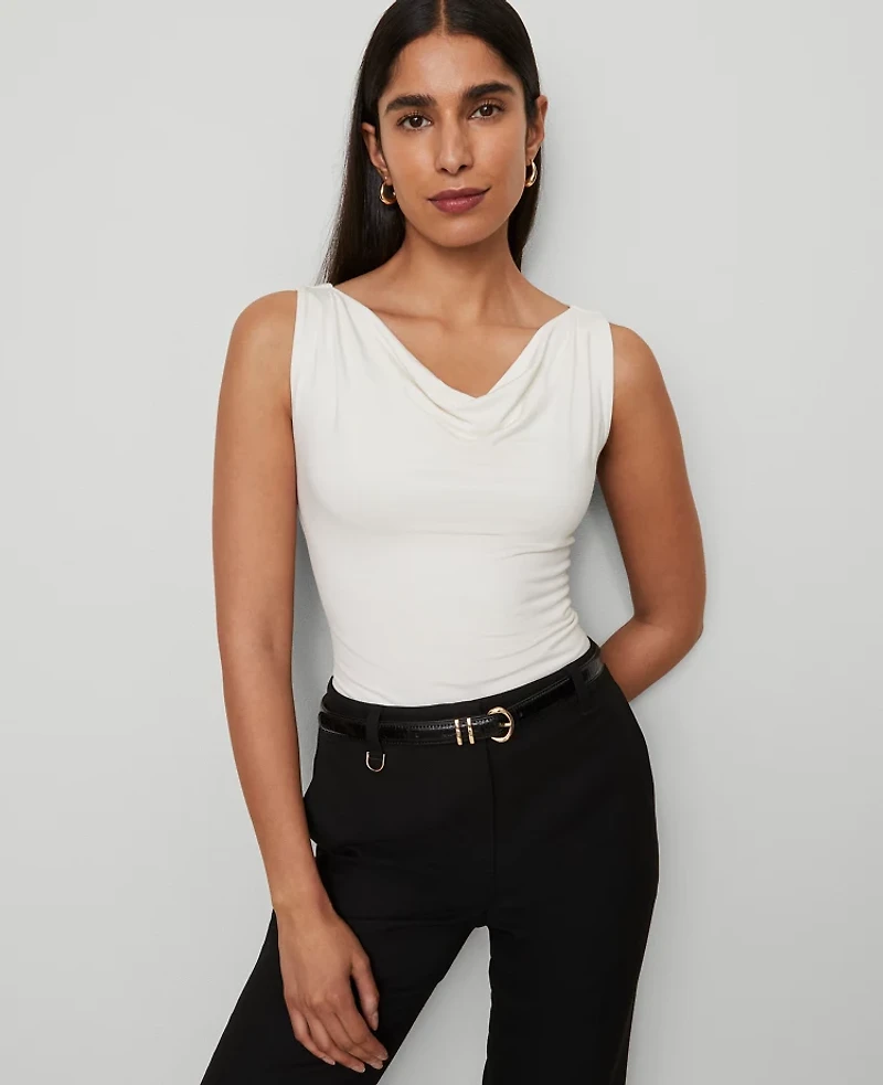 Ann Taylor Petite Draped Cowl Neck Top Winter White Women's