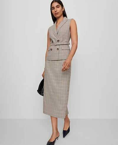 Ann Taylor The Clean Pencil Skirt Plaid Copper/Cream Multi Women's