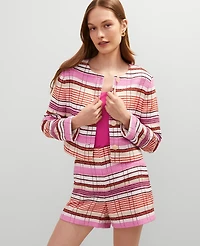 Ann Taylor Petite Tweed Crew Neck Jacket Neutral/Red Multi Women's