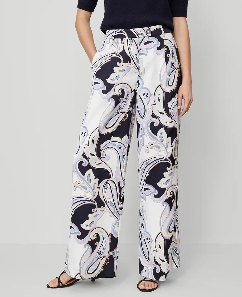 Ann Taylor The Modern Wide-Leg Trouser Pant Paisley Satin Night Sky Women's