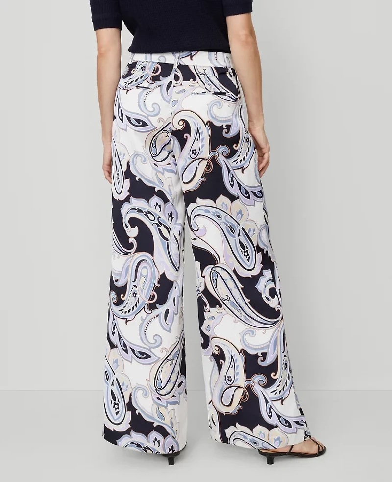 Ann Taylor The Modern Wide-Leg Trouser Pant Paisley Satin Night Sky Women's