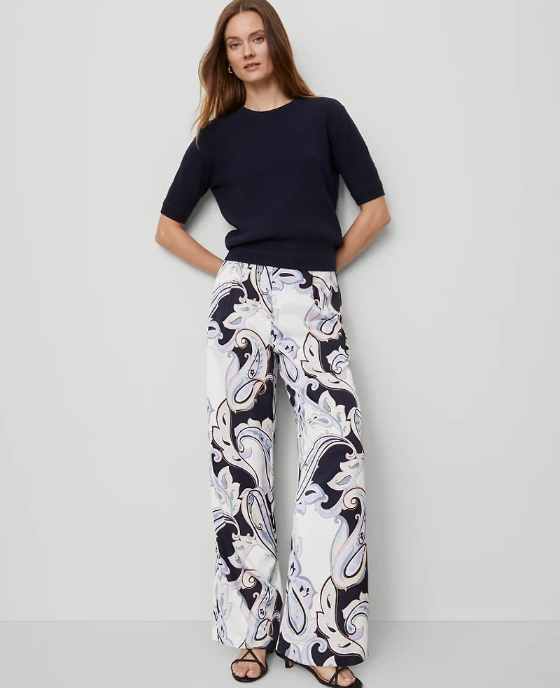 Ann Taylor The Modern Wide-Leg Trouser Pant Paisley Satin Night Sky Women's