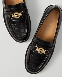 Ann Taylor Weekend Collection Horsebit Croco Loafers Black Women's