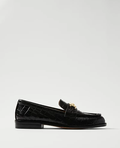 Ann Taylor Weekend Collection Horsebit Croco Loafers Black Women's