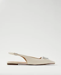 Ann Taylor Weekend Collection Hardware Embellished Leather Slingback Flats Cream Beige Women's