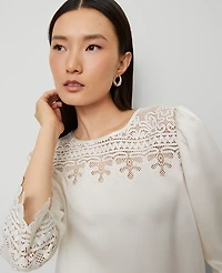 Ann Taylor Satin Lace Trim Top Winter White Women's
