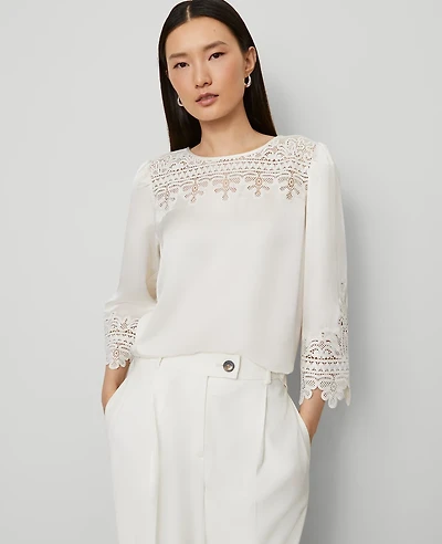 Ann Taylor Satin Lace Trim Top Women's