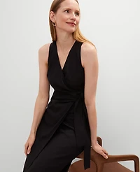 Ann Taylor Petite Linen Blend V-Neck Wrap Dress Size 00 Black Women's