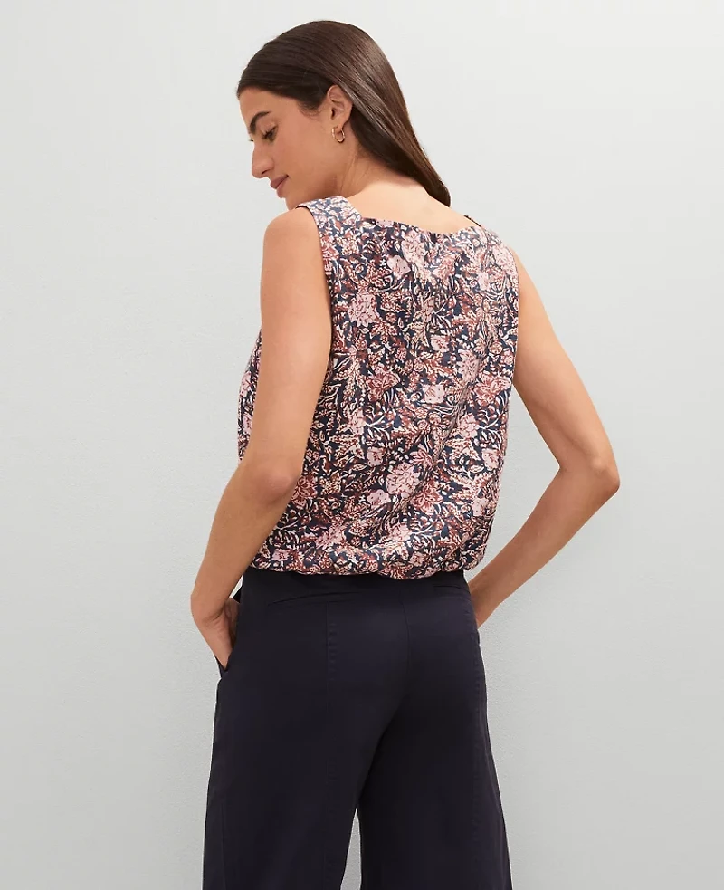 Ann Taylor Petite Weekend Collection Linen Blend Bubble Hem Top Size Medium Navy Pebble Women's