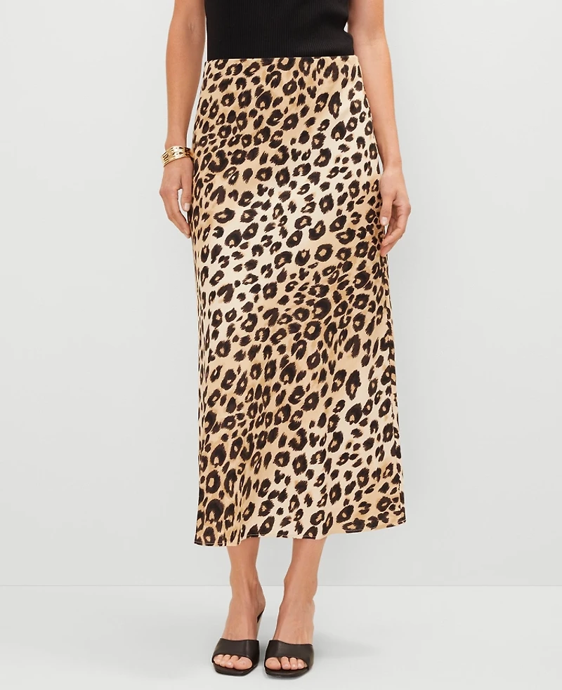 Ann Taylor Petite Animal Print Linen Blend Bias Slip Skirt Size Medium _Black Women's