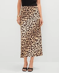 Ann Taylor Petite Animal Print Linen Blend Bias Slip Skirt Size Medium _Black Women's