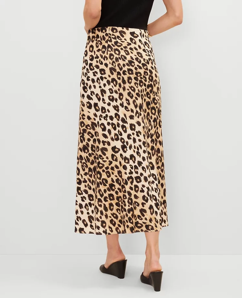 Ann Taylor Petite Animal Print Linen Blend Bias Slip Skirt Size Medium _Black Women's